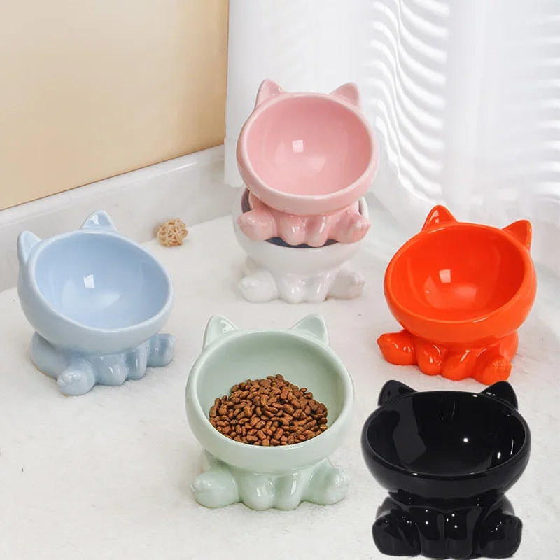 Cat Bowl Pet Accessories Ceramic Diagonal High Feet Cute Protection Cervical Spine Dog Bowl Drink Water Bowl Pet Supplies
