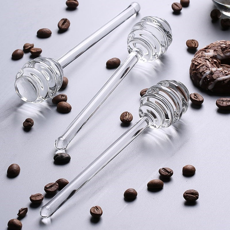 1Pc Honey Spoon Glass Honey Dipper Stick Syrup Dispenser Server 6 Inch Glass Honey Spoon Stick for Honey Jar Kitchen Accessories