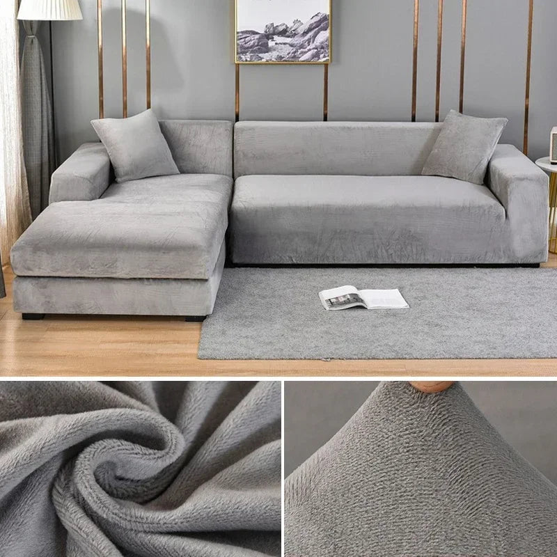 Velvet Sofa Cover Thick Elastic 1/2/3/4 Seater Sofa Cover for Living Room Velvet Plush L Shaped Corner Sofa  Couch Cover