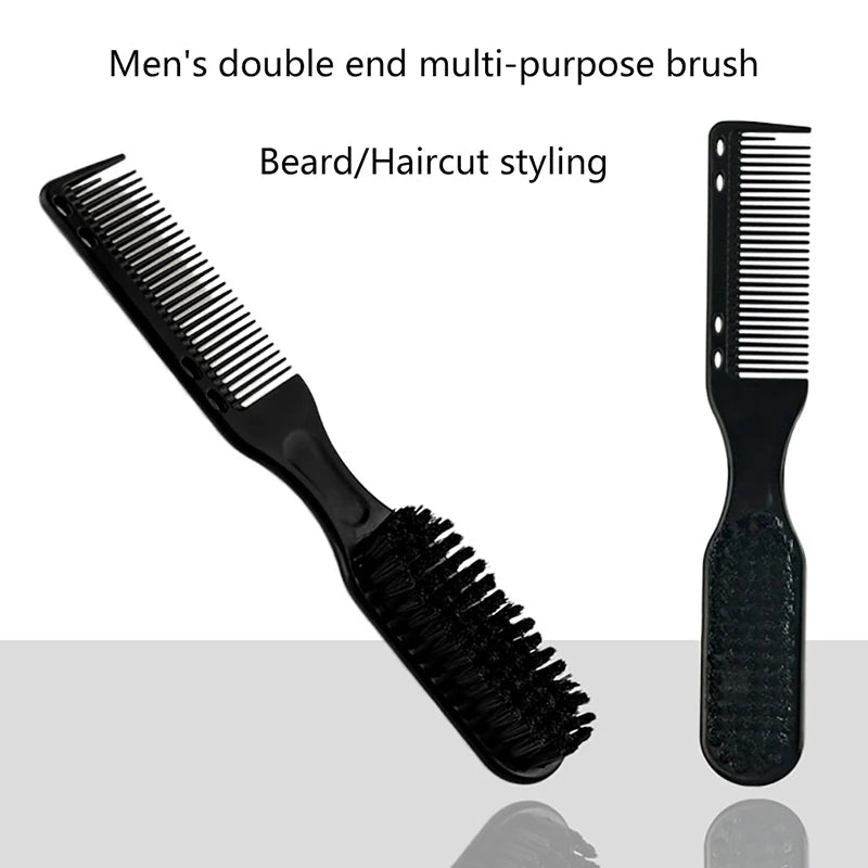 1Pc Double-sided Comb Brush Black Small Beard Styling Brush Professional Shave Barber Vintage Carving Cleaning Brush