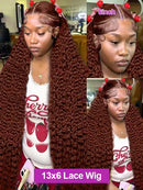 250 Density 13x6 HD Chocolate Brown Deep Wave Human Hair Wig Curly 13x4 Lace Front Water Wave 40Inch Lace Frontal Wig Preplucked