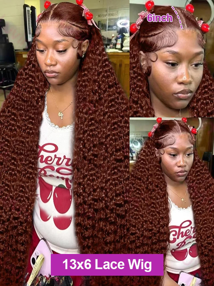 250 Density 13x6 HD Chocolate Brown Deep Wave Human Hair Wig Curly 13x4 Lace Front Water Wave 40Inch Lace Frontal Wig Preplucked
