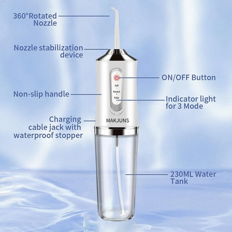 Oral Irrigator Portable Dental Water Flosser USB Rechargeable Water Jet Floss Tooth Pick 4 Jet Tip 220ml 3 Modes Teeth Cleaner