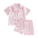 Girls Cute Floral Print Pajama Set with V-Neck Button Down Top and Matching Shorts for Summer Loungewear - 2 Piece Set
