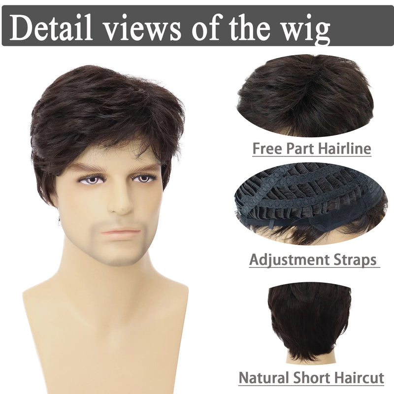 GNIMEGIL Synthetic Men's Wigs Dark Brown Short Straight Hair Wig Male Cosplay Halloween Costume Christmas Natural Fashion Style