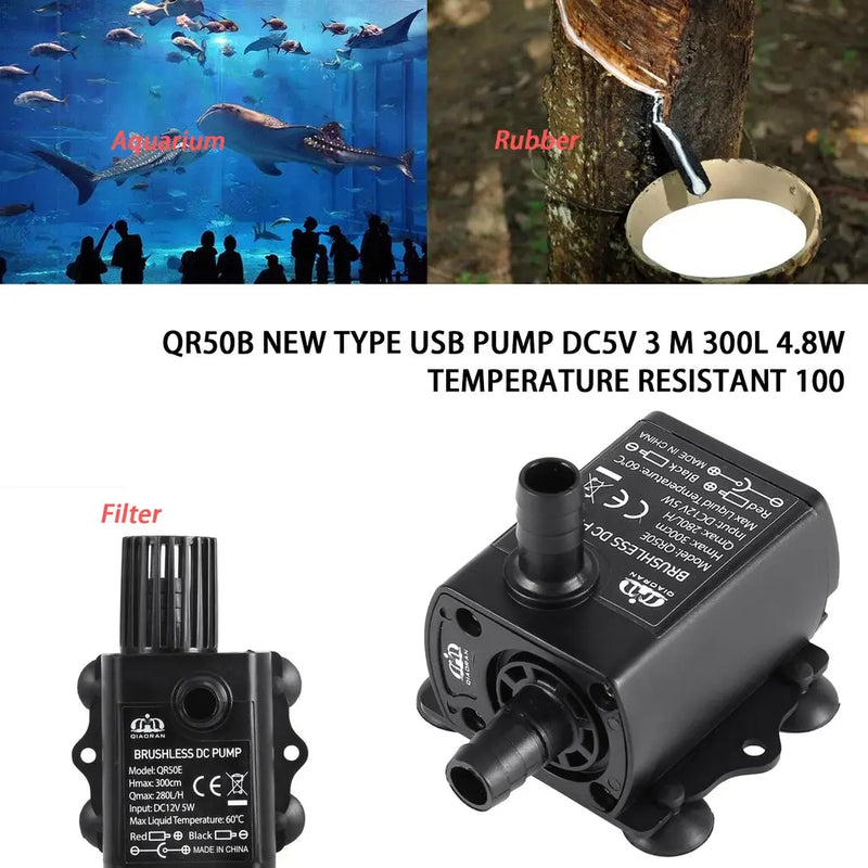 New Decdeal Ultra-quiet Brushless DC USB Water Pump 5V 4.8W 300L/H Lift 300cm Submersible Fountain Aquarium Circulating