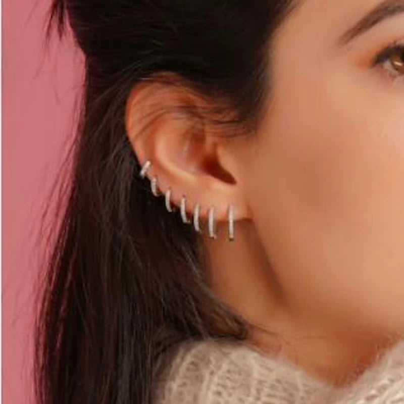 1Pair Stainless Steel Minimal Hoop Earrings Crystal Zirconia Small Huggie Thin Cartilage Earrings Helix Tragus Piercing Jewelry