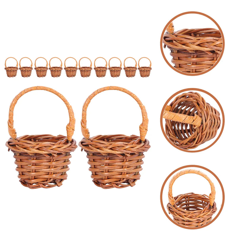 Hanabass Mini Woven Basket Miniature Flower Basket Dollhouse Miniature Flower Basket Small Easter Candy Gift Basket Party Favors