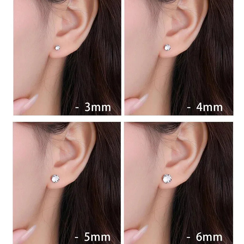 INZATT Real 925 Sterling Silver Round Zircon Stud Earrings For Women Classic Fine Jewelry Minimalist Ear Piercing Accessories