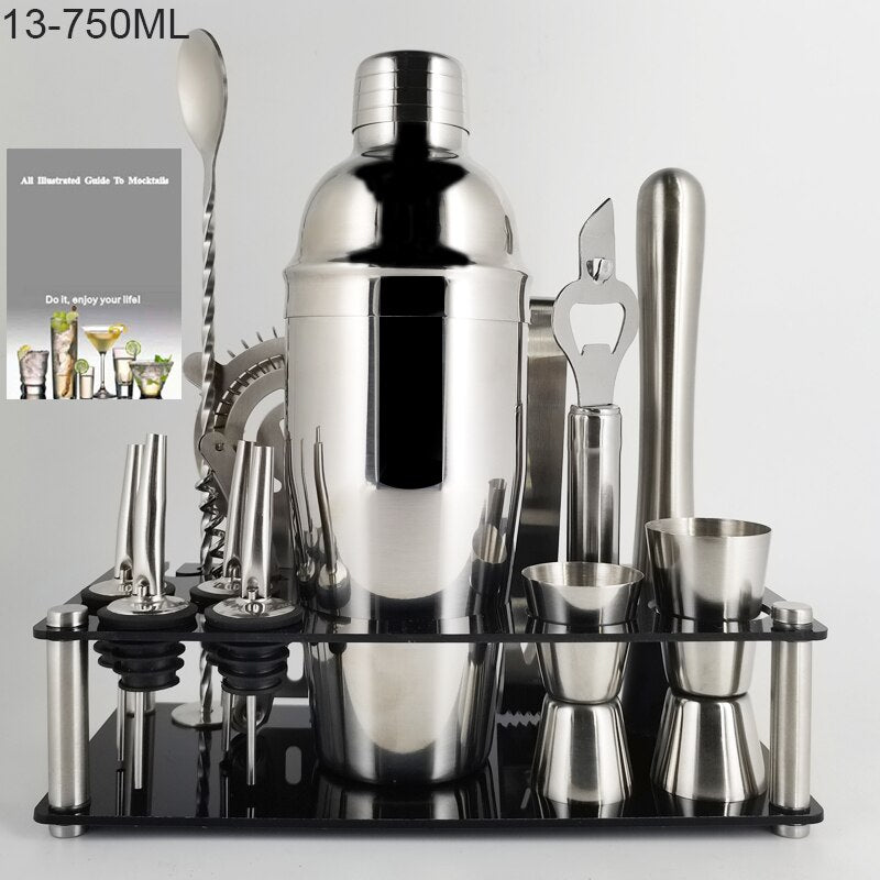 Boston Cocktail Shaker Mixer Kit Bar Bartender 750/600ml 550ML Stainless Steel Glass Shakers Spoon Pourer Straw Ice Tong Tools