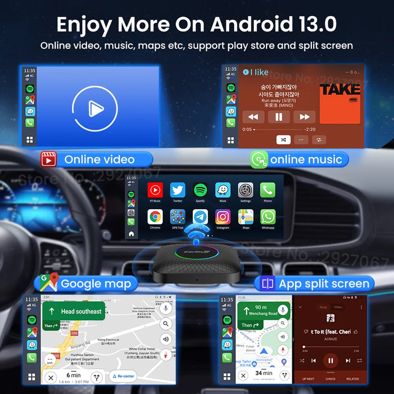 CarlinKit CarPlay Ai Box Android 13 SM6225 8 cores 8G+128G Smart Android TV Box Wireless CarPlay Android Auto Support 512GB TF