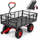 Steel Garden Dump Cart, 880lbs Heavy Duty Yard Dump Utility Cart w Removable Mesh Sides, Utility Metal Wagon with 180° Rotating
