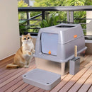 Enclosed Stainless Steel Cat Litter Box with Lid for Extra Large Cats Kitty Semi-open Design