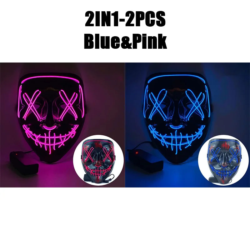 Halloween Masks of Terror Led Face Light Mask Scary Scream Bright Mask for Carnival Halloween Costumes for Men Glow in The Dark