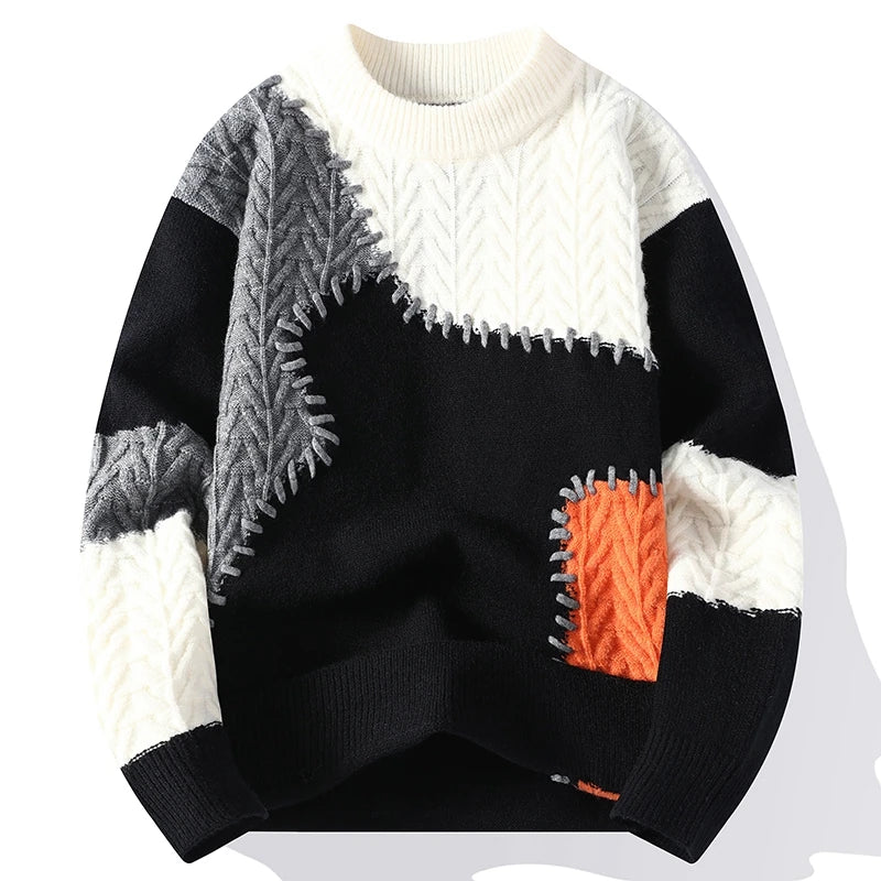 2024 Brand Stitching Contrast Long-sleeved Sweater Y2K Street Retro Fashion Harajuku Sweaters For Men Christmas couple top