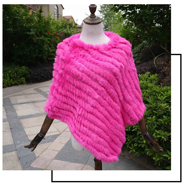 ZDFURS * Winter Hot Sale Knitted Natural rabbit fur Poncho Fashion Rabbit Fur Shawl Genuine Rabbit Fur warps Women  Fur Poncho