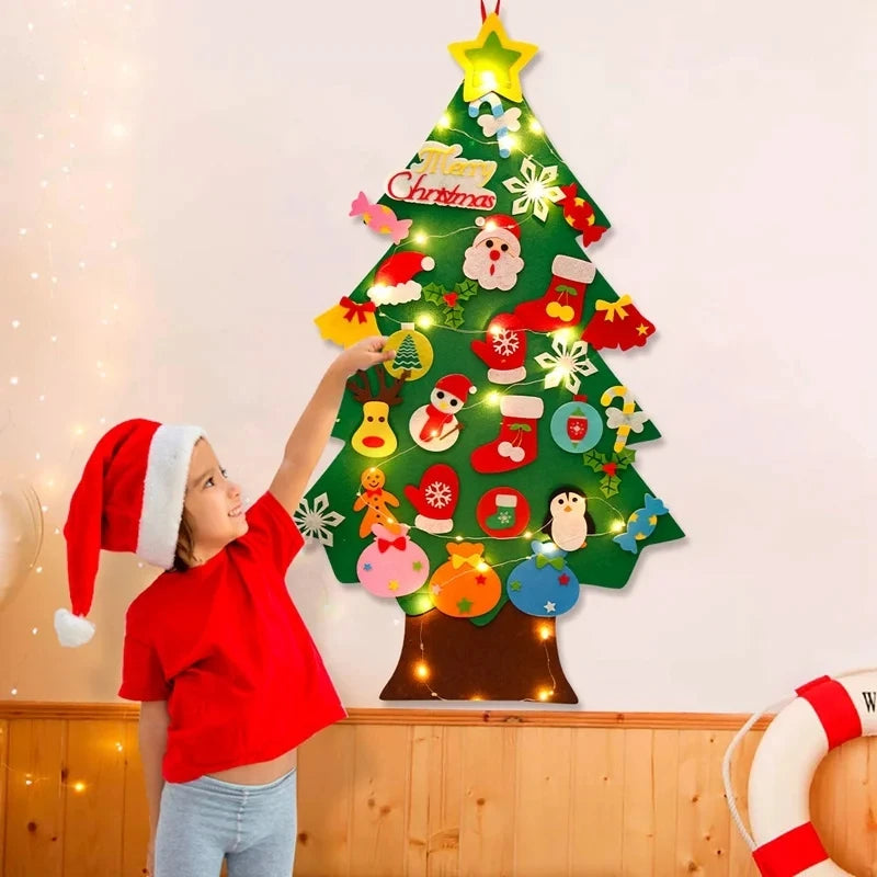 DIY Felt Christmas Tree with Light Merry Christmas Decoration For Home 2024 Xmas Tree Ornaments Navidad Noel New Year Gifts 2025