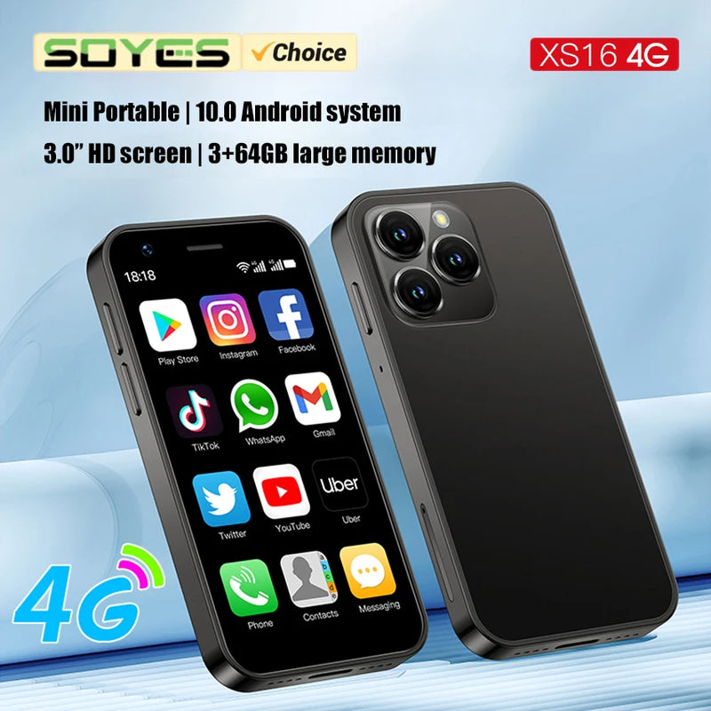 SOYES XS16 Mini Smart Phone 3GB RAM 64 ROM 4G LTE Android 10.0 Quad Core 2000mAh Type C Dual SIM Standby 3.0” Small Phone