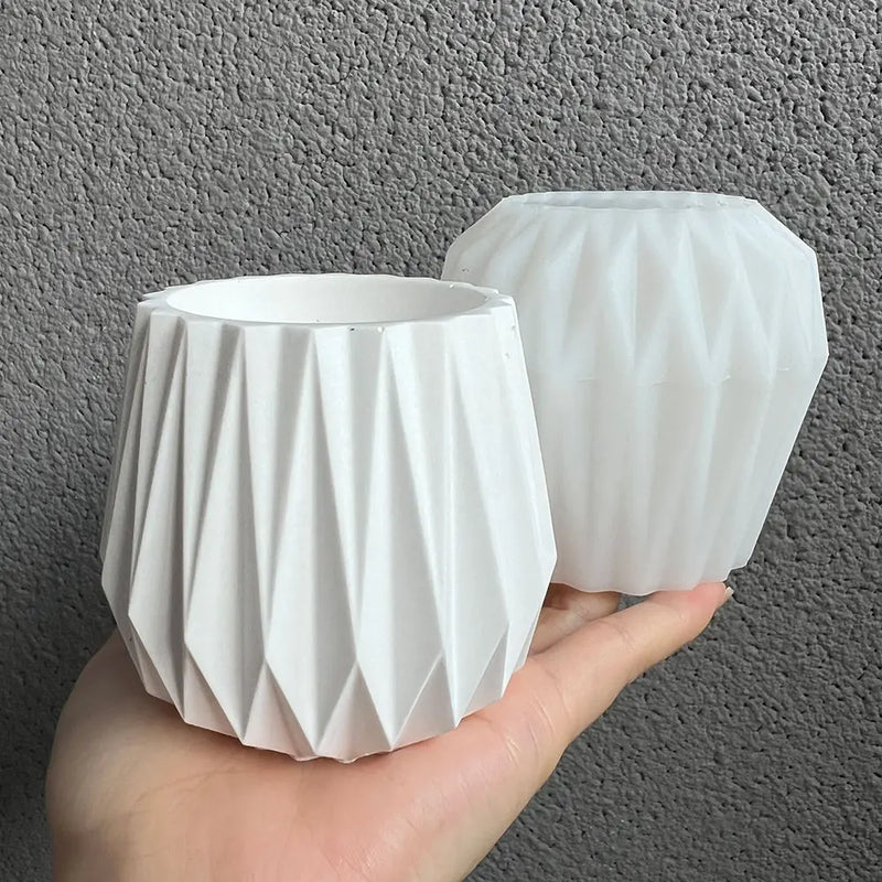 Big Size Geometric Shape Flowerpot Concrete Planter Molds Diamond Pen Holder Cement Vase Candle Jar Silicone Mold DIY Home Decor