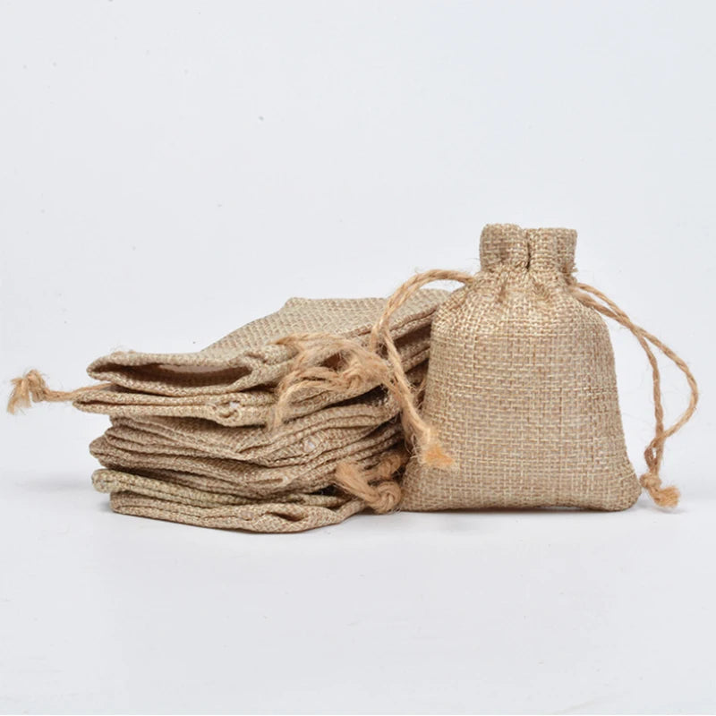 Burlap Gift Bags with Drawstring, Jute Bags, Linen Sacks, Storage Bags for Wedding Favors, Party Jewelry Pouches, 10Pcs