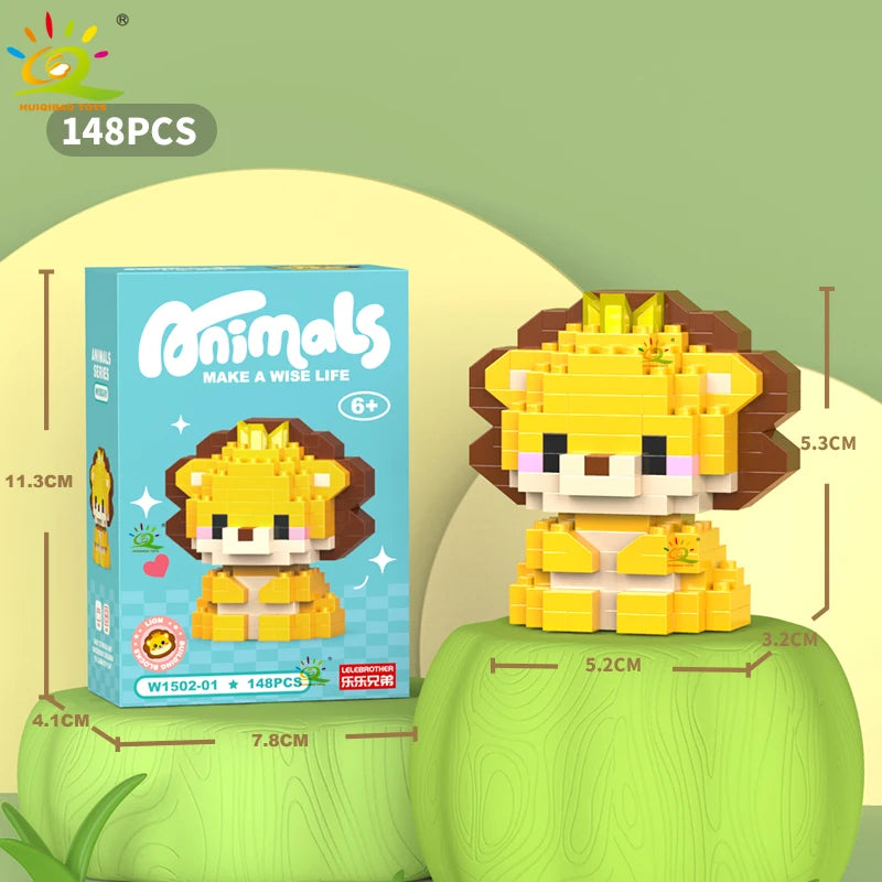 HUIQIBAO Mini Cute Anima Micro Building Blocks 3D Diamond Model LION Bricks DIY City Construction Toys for Children Kids Gift