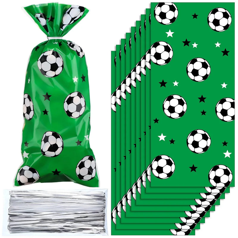 25/50pcs Football Treat Cellophane Bags Soccer Candy Favor Bags Sports Theme Birthday Party Decor Goody Bags with Twist Ties