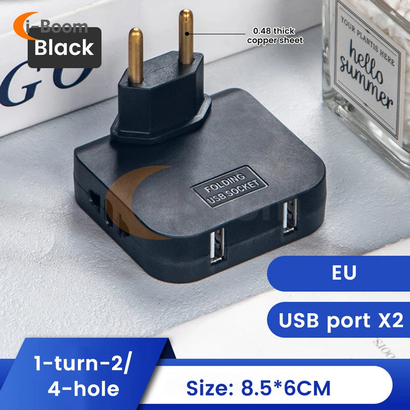 EU Plug To US Plug Dual USB Interface 3 In 1 Foldable Hidden Socket USB 5V 2A Fast Charger Portable Travel Set