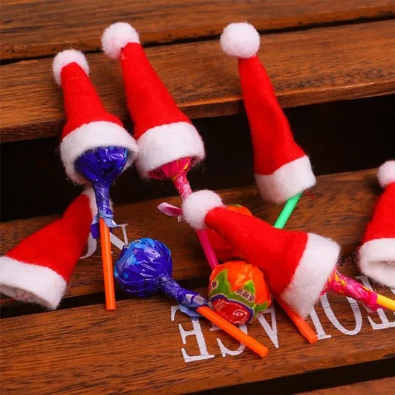 Mini Christmas Hat Cup Bottles Cover Lollipops Santa Hats Lollipop Christmas Hat Candy Santa Claus Caps Home Party Decoration