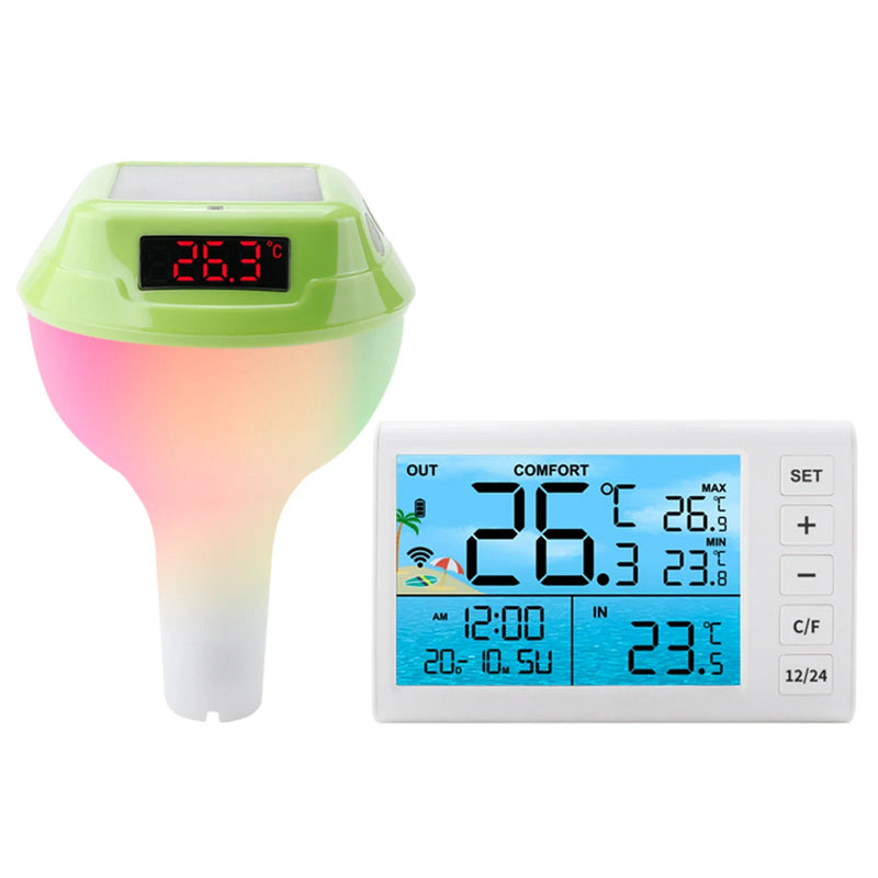 2025 NEW Intelligent Solar Powered Pool Thermometer With LED Digital Gauge 100 Meter Wireless Transmission green