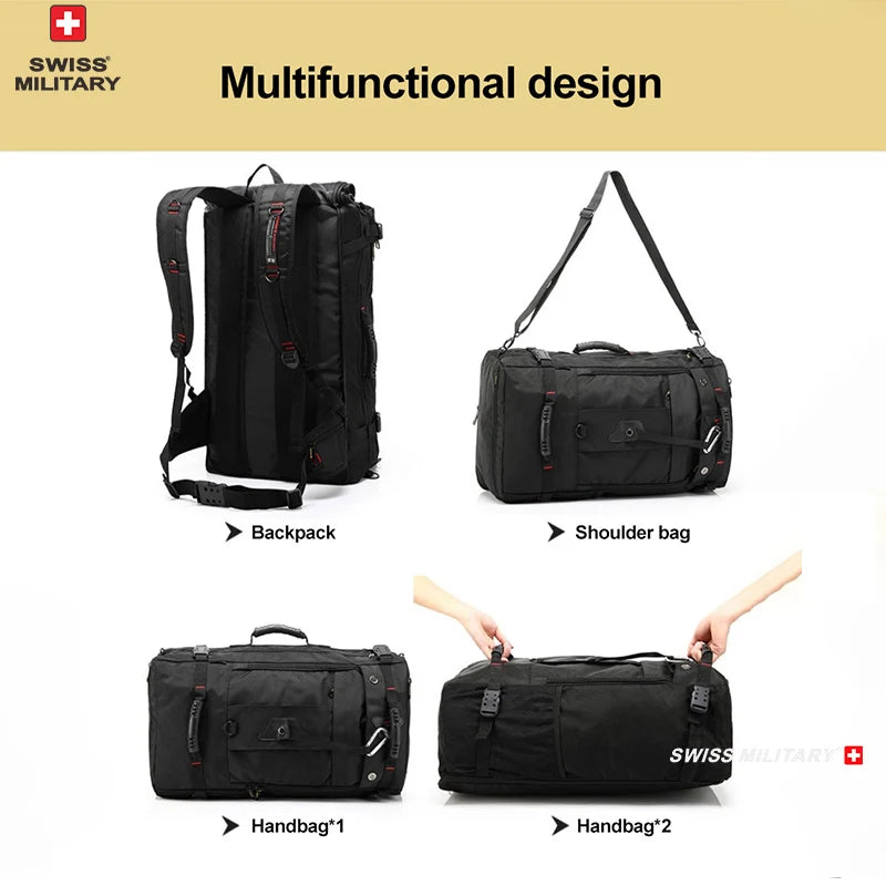 SWISS MILITARY 50L 70L Large Capacity Travel Backpack Luggage Sports Training Fitness Independent Shoes Storage Bag Laptop Bags