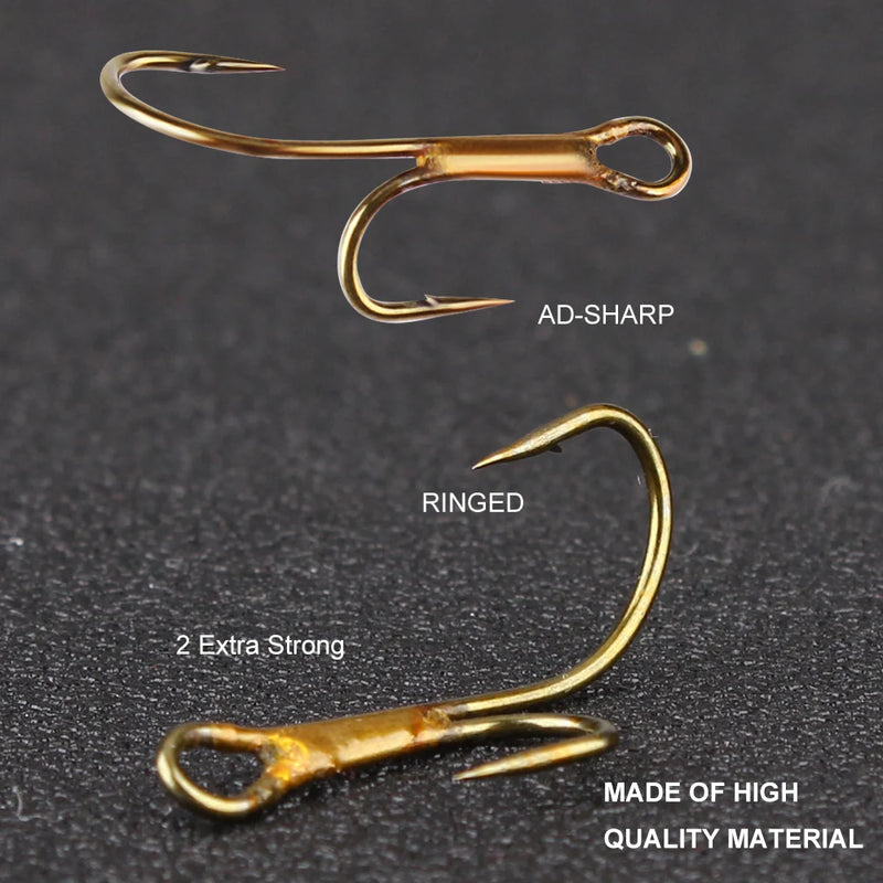 20pcs Double Fishing Hook High Carbon Steel Golden Barbed Hook 1# 2# 4# 6# 8# Pike Trout Perch Ringed Zander Fishhooks