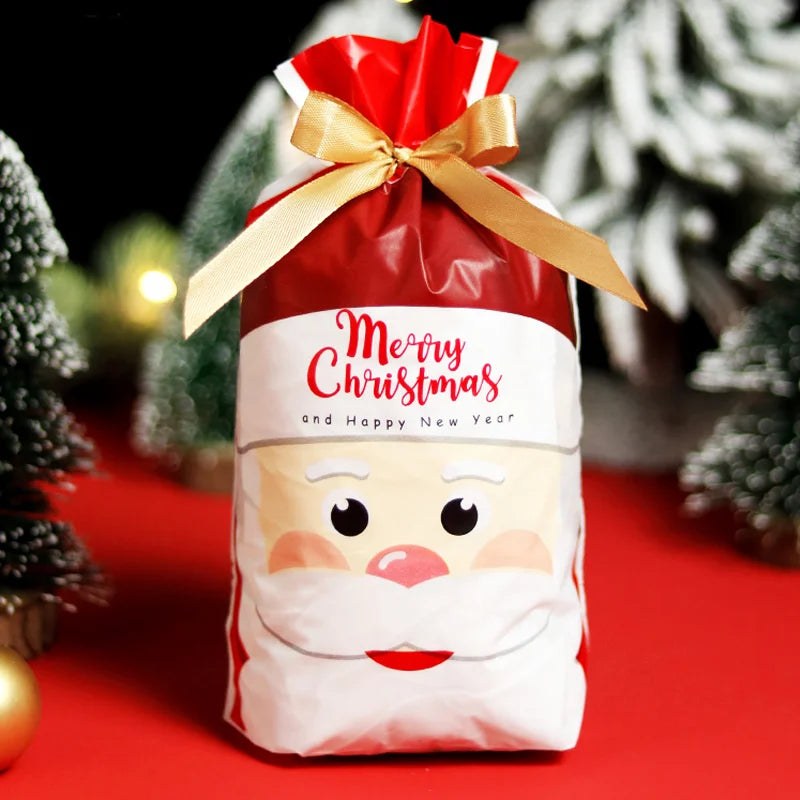 20/50pcs Christmas Candy Bags Christmas Decorations Santa Gift Bag Navidad Xmas Gift Bags Cristmas Cookies Packing Bag 15x23cm