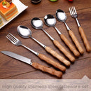 4pcs/24pcs Cutlery Set Stainless Steel Wooden Handle Utensils For Kitchen Fork Spoons Knives Dinner Set Tableware Sets Wholesale