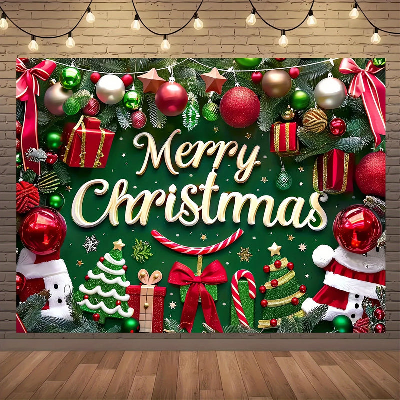 Large polyester Merry Christmas banner - outdoor and home garden decorations for holiday party backgrounds