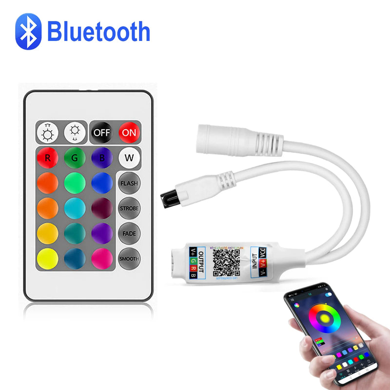 DC12V 4 Pin Bluetooth APP RGB LED Controller With 24 key IR Remote control or Bluetooth APP For DC12V 4 Pin RGB LED strip light