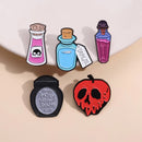 Magic Wizard Potion Red Skull Brooch Custom Dark Black Punk Metallic Badge Enamel Pin Halloween Medal Jewelry Wholesale