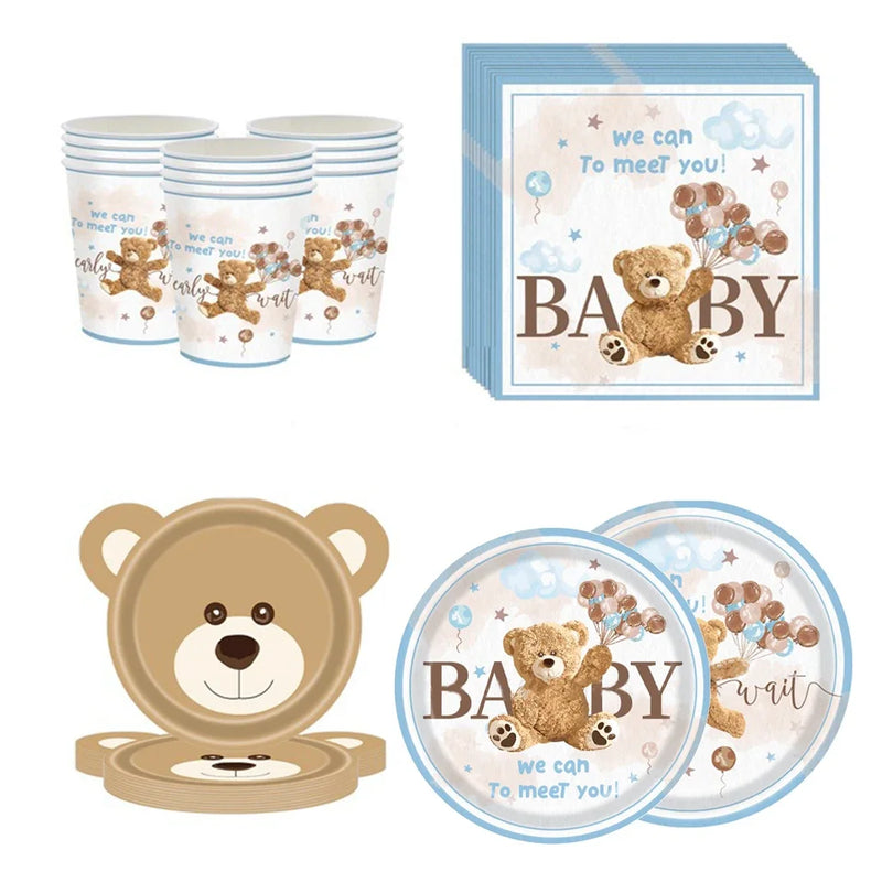 Cartoon Bear Disposable Tableware We Can Bearly Wait Baby Bear Plates Napkin Bear Theme Kids Birthday Party Babyshower Decor