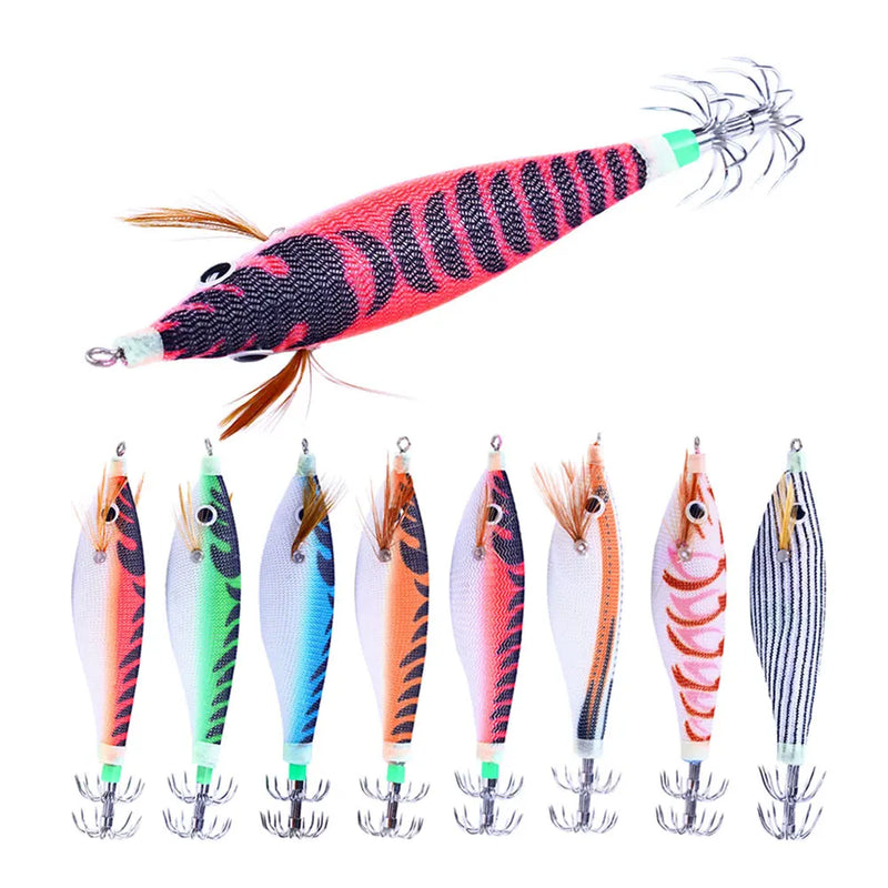 1PCS 9.6g/10cm Luminous Squid Jig Fishing Wood Shrimp Lure Squid Cuttlefish Jigs Lures Spinnerbait Fishing Baits