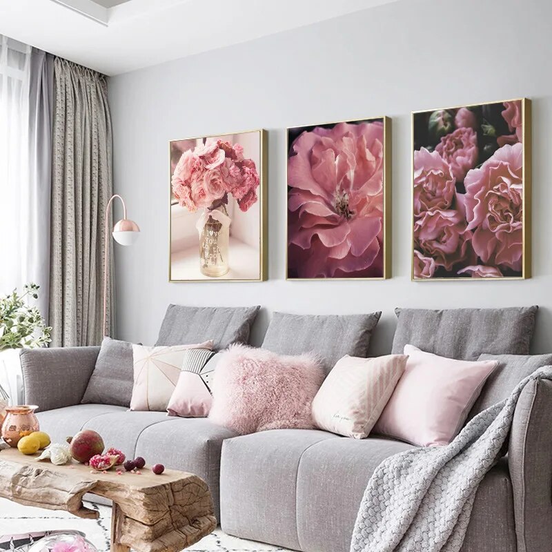 Pink Wall Art Home Decor Peony Flowers Posters Pictures Poster Canvas Art Nordic Decoration Living Room Modern Art Paintings