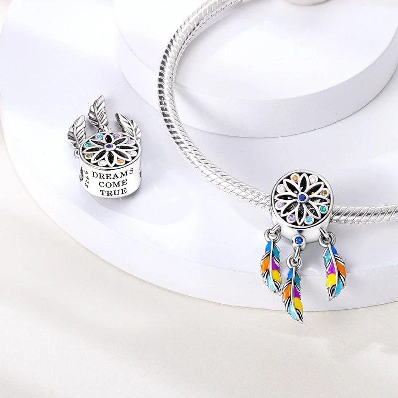 2023 New Dreamcatcher Hot Air Balloon Flower Fit Original Pandora Charms Bracelet Women Jewelry DIY Gift