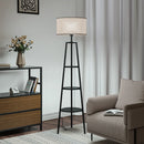 Round Shelf Floor Lamp with Fabric Lampshade