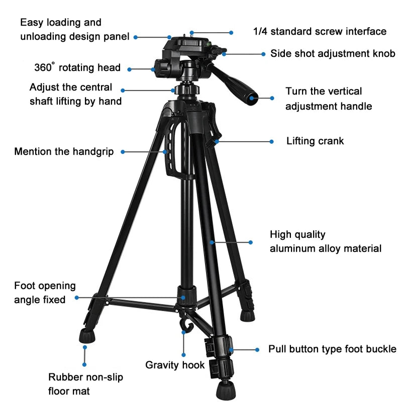 Phone Camera Binoculars Tripod Stand 55inch Universal Photography for Telescope Fishing Lights Beauty lamp SLR