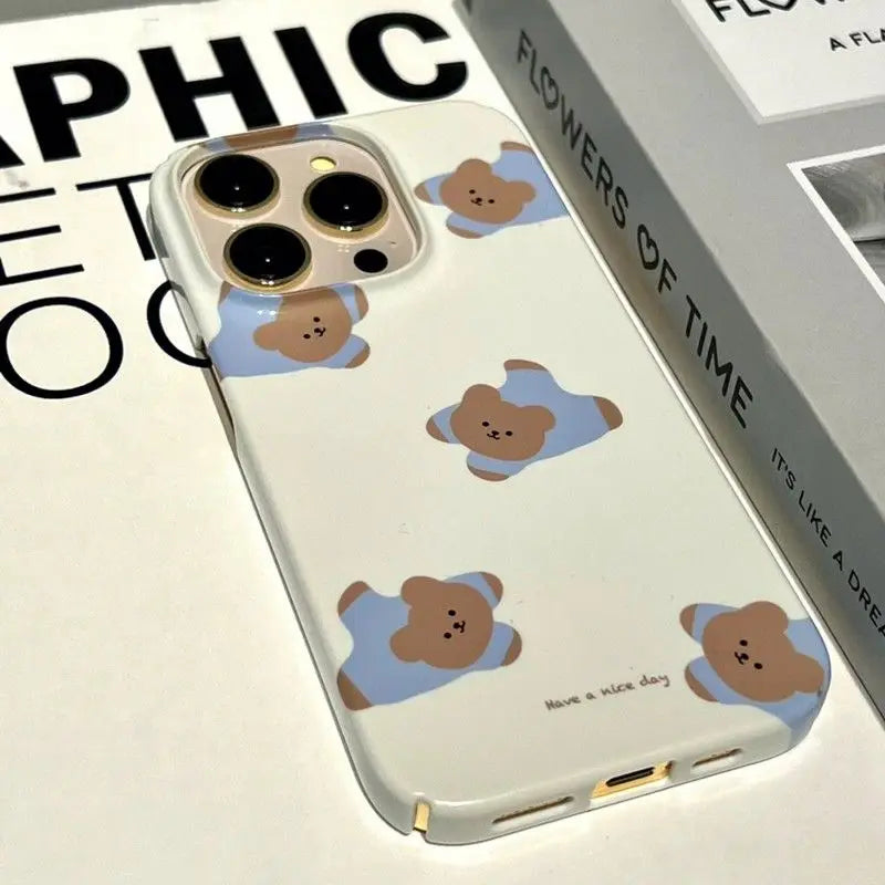 Cute Cartoon Bear Case for iPhone 15 14 13 Pro Max 12 11 Pro Plus 7 8 Shockproof Protective Hard Acrylic Cover New Products
