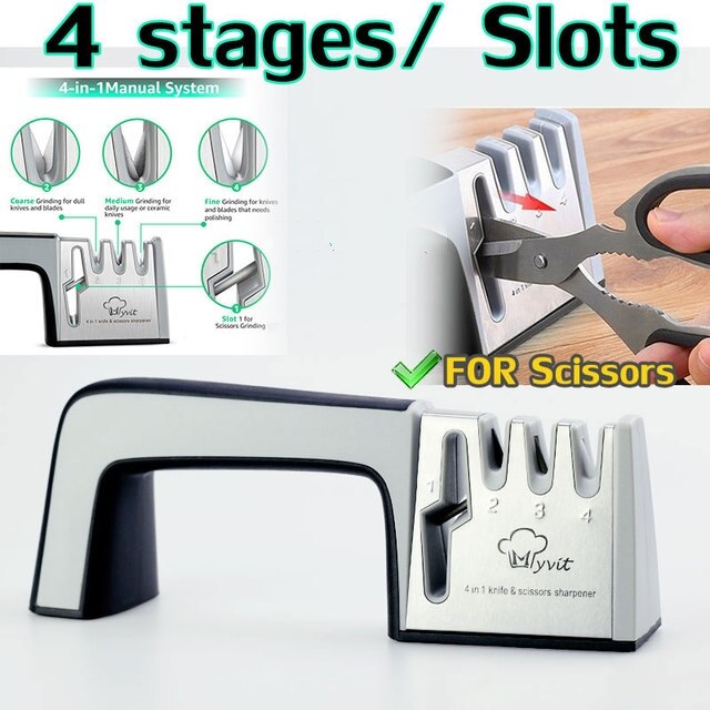 Knife Sharpener 4 Stages In 1 Professional Whetstone Kitchen Sharpening Stone Diamond Fine Scissors Grinder Chef Honing Tool