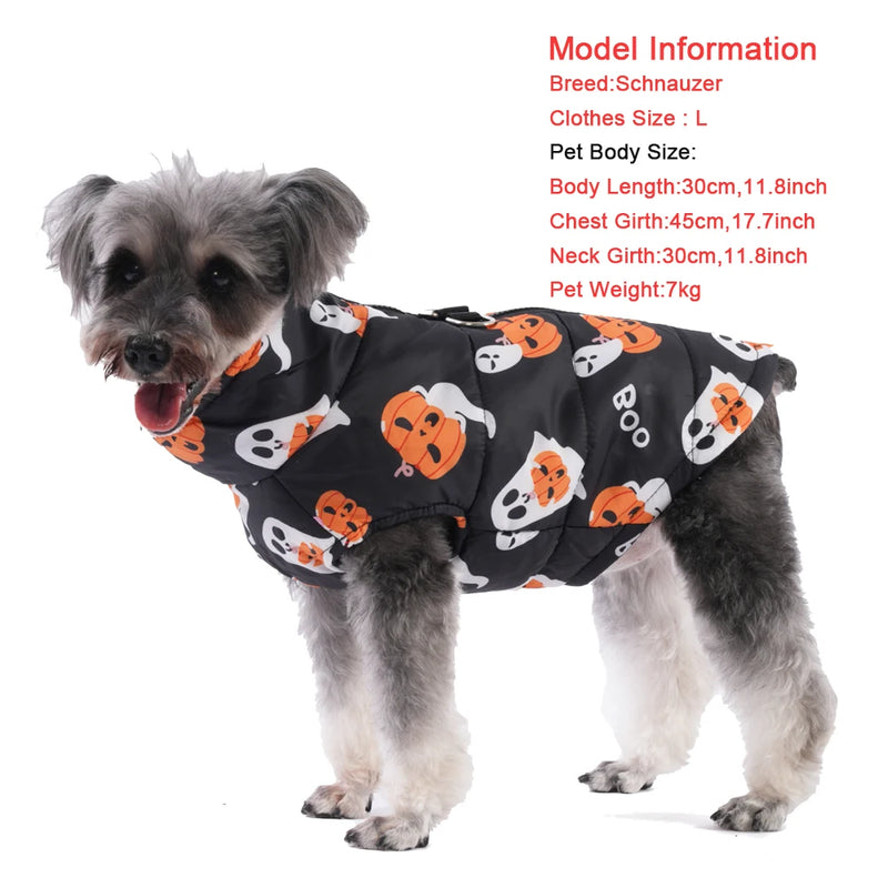 Halloween Pet Dog Costume Winter Warm Clothes For Small Medium Dogs Cat Funny Pumpkin Print Jacket Puppy Vest Coat Festival Gift