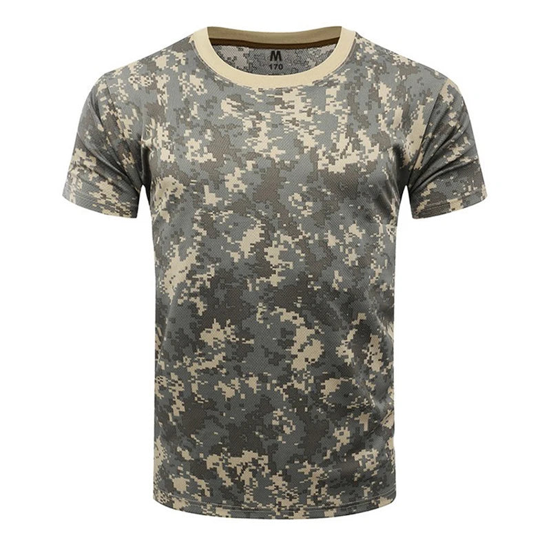 Men Tactical T-shirt Summer Camouflage Quick Dry Short Sleeve O Neck T Shirt Combat Clothes Hunting Camping Shirt