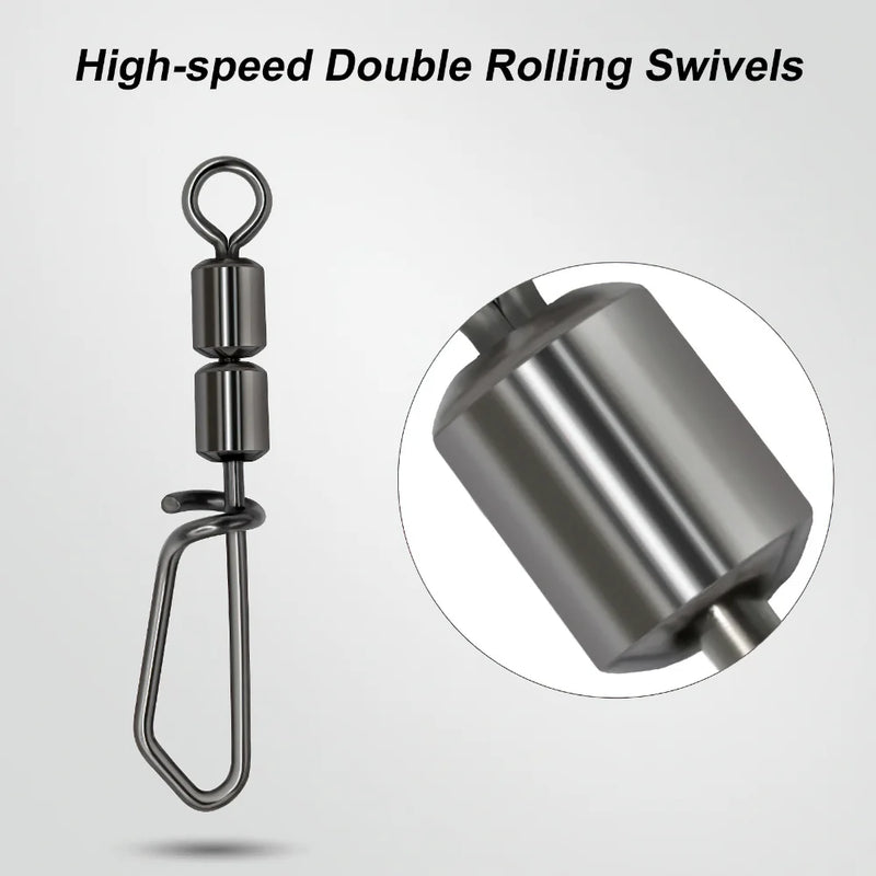 Goture 30pcs/lot Fishing Swivels High Speed Double Rolling Swivels Flexible Rotation Stainless Steel Swivel Fishing accessories