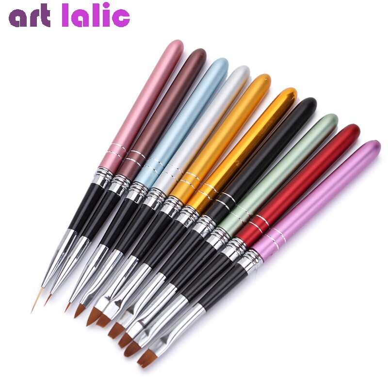 10Pcs/Lot Nail Art Brush Set 10 Colors Different Sizes Copper Handle Design Polish Nylon UV Gel Painting Nail Brushes