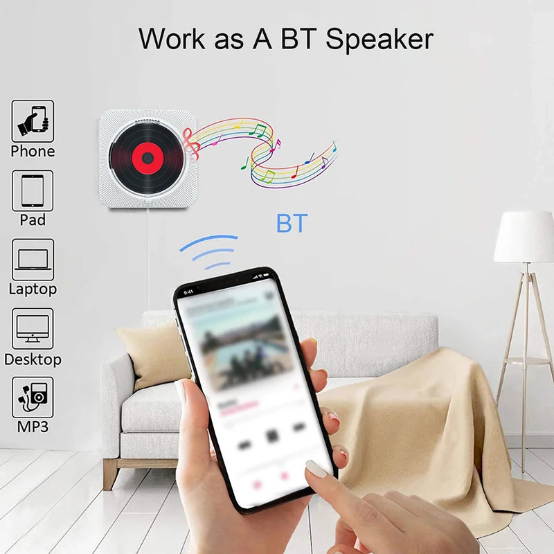 Portable CD Player Bluetooth Speaker LED Screen Wall Mounted Music Player FM Radio 3.5mm Stereo CD Players With Remote Control