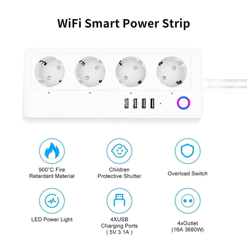 Smart socket WiFi Power Strip Multi Plug With 4 Plug 4USB Port Compatible With alexa google home Smart home Tuya Smart smartlife